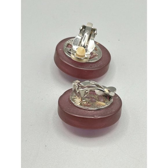 Vintage Purple Rivoli Stones Clip On Earrings Lucite Plastic Clips 80s Jewelry - Picture 4 of 6